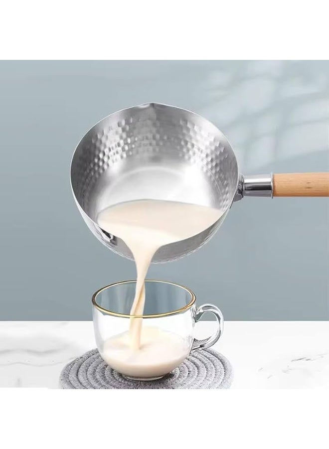 Professional casserole made of pure, rust-resistant metal with a heat-insulating natural wood handle; high-quality milk cooking and training pot with a side pouring spout. - Image 5